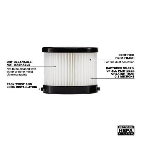 Milwaukee 3.75 in. L X 3.75 in. W HEPA Filter 2 pc