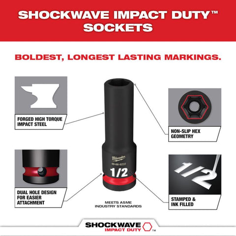 Milwaukee Shockwave 1/2 in. drive Metric 6 Point Impact Rated Deep Socket Set 29 pc
