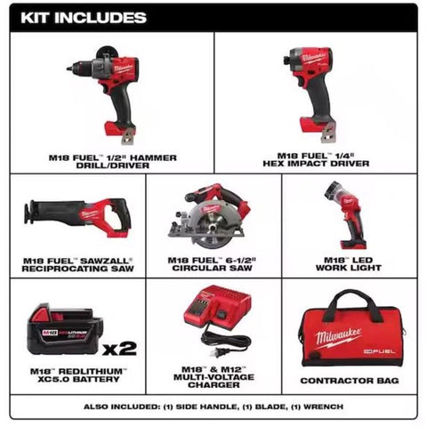 Shell Bells Milwaukee Milwaukee M18 FUEL Cordless Brushless 5 Tool Combo Kit – Shell Lumber ...