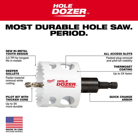 Milwaukee Hole Dozer 2 in. Bi-Metal Hole Saw with Arbor and Pilot Bit 1 pk, Pack of 2