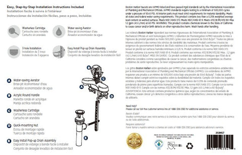 Boston Harbor F4510042CP Lavatory Faucet, 1.2 gpm, 1-Faucet Handle, 3-Faucet Hole, Metal/Plastic, Chrome Plated