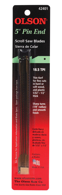 Olson 0.07 in. W x 5 in. L x 0.01 in. Steel Scroll Saw Blade