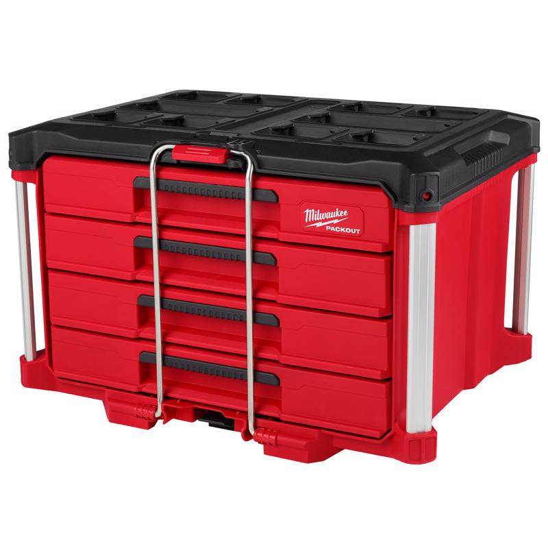 Milwaukee PACKOUT 22 in. Modular 4-Drawer Tool Box Black/Red – Shell ...