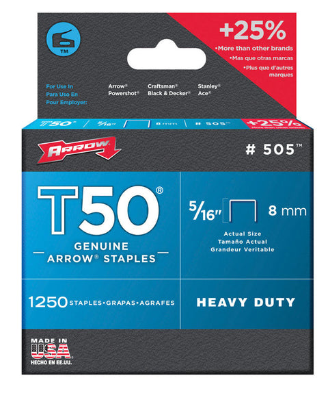 Arrow T50 Wide Heavy Duty Staples Gray 5/16 in. L