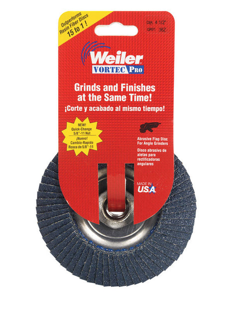 Weiler 4-1/2 in. Dia. x 5/8-11 in. Zirconium Flap Disc 36 Grit