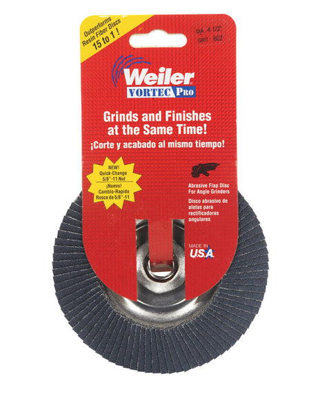 Weiler 4-1/2 in. Dia. x 7/8 in. Zirconium Flap Disc 60 Grit