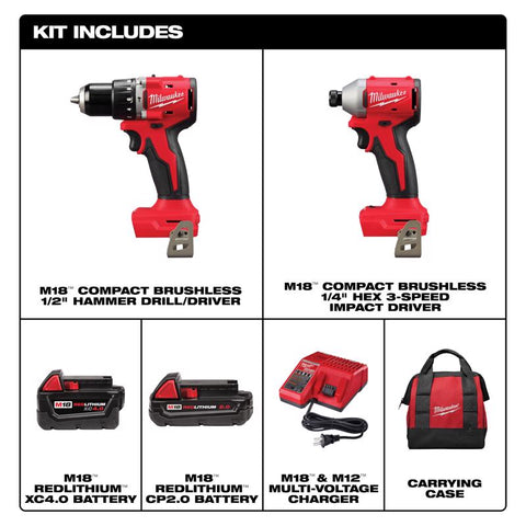 Milwaukee M18 Cordless Brushless 2 Tool Combo Kit