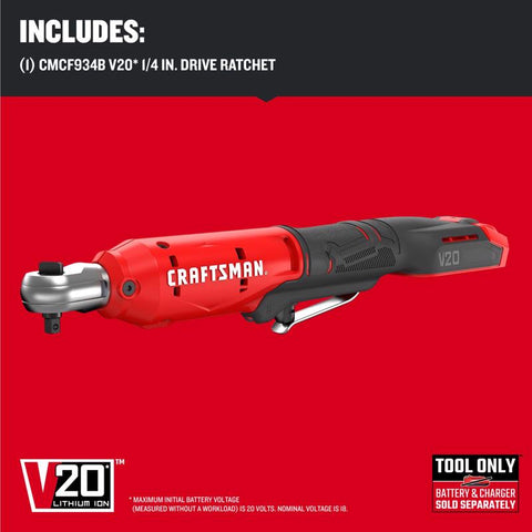 Craftsman V20 Versatrack 1/4 in. Brushed Cordless Ratchet Tool Only