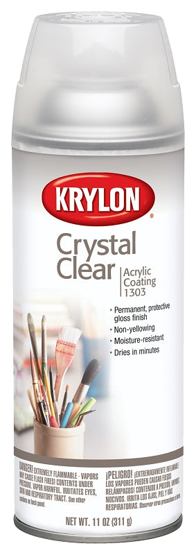 Krylon K01303007 Spray Paint, 11 oz Can, 15 to 18 sq-ft Coverage Area, Lacquer Base, Gloss, Crystal Clear