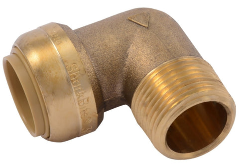 SharkBite U286LFA Pipe Elbow, 3/4 in, Push-To-Connect, 90 deg Angle, Brass, 200 psi