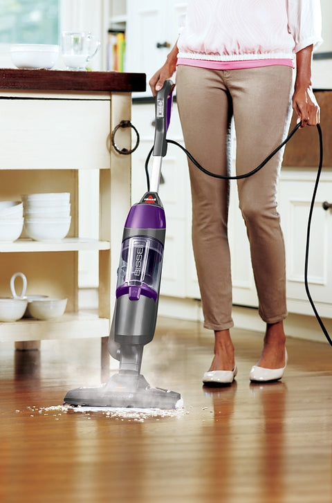 Bissell 1543 Vacuum and Steam Mop, 1100 W Steam, 400 W Vacuum, 12.8 oz Tank, Grapevine Purple/Silver