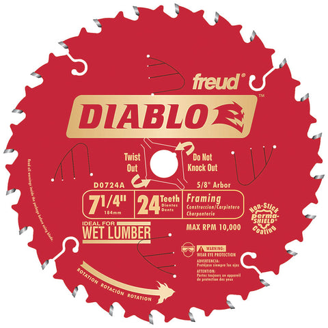 Freud Teeth Freud Diablo 7-1/4 in. Dia. 24 teeth Carbide Tip Titanium Framing Blad ...