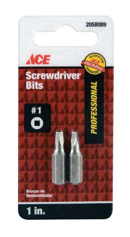 Ace #1 Square Screwdriver Bit 1/4 in. Dia. x 1 in. L 2 pc.
