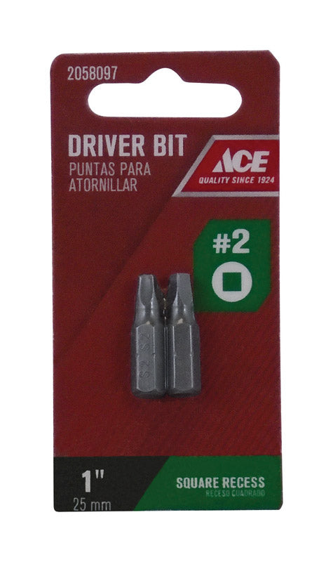 Ace #2 Square Screwdriver Bit 1/4 in. Dia. x 1 in. L 2 pc.