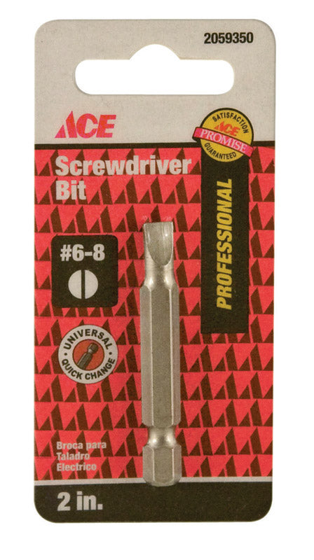 Ace #6-8 Slotted Screwdriver Bit 1/4 in. Dia. x 2 in. L 1 pc.