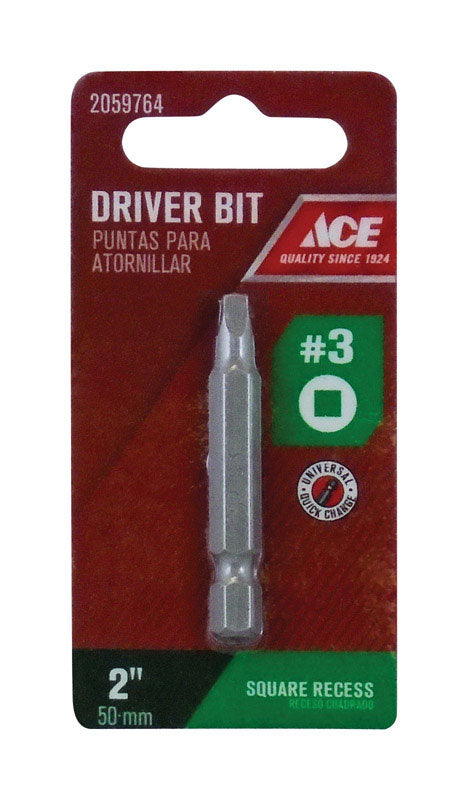 Ace #3 in. Square Screwdriver Bit 1/4 in. Dia. x 2 in. L 1 pc.
