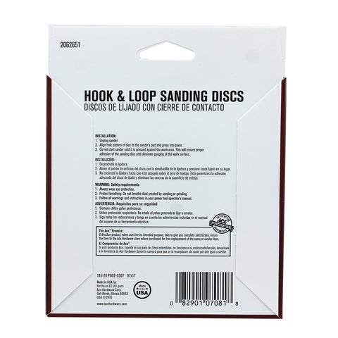 Ace 5 in. Aluminum Oxide Hook and Loop Sanding Disc 80 Grit Medium 15 pk