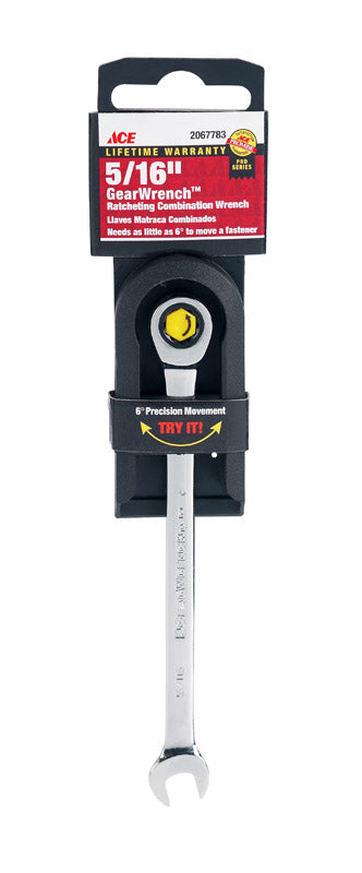 Ace Pro Series GearWrench 5/16 in. x 5/16 in. SAE Alloy Steel Ratcheting Combination Wrench