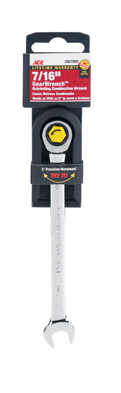 Ace Pro Series GearWrench 7/16 in. x 7/16 in. SAE Alloy Steel Ratcheting Combination Wrench