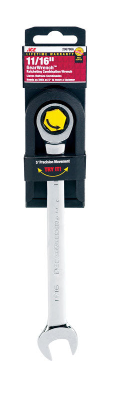 Ace Pro Series GreaWrench 11/16 in. x 11/16 in. SAE Alloy Steel Ratcheting Combination Wrench