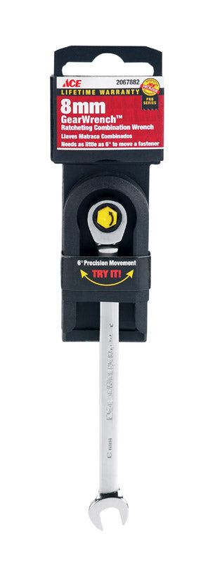 Ace Pro Series GearWrench 8 mm x 8 mm Metric Alloy Steel Ratcheting Combination Wrench