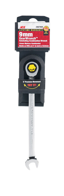 Ace Pro Series GearWrench 9 mm x 9 mm Metric Alloy Steel Ratcheting Combination Wrench