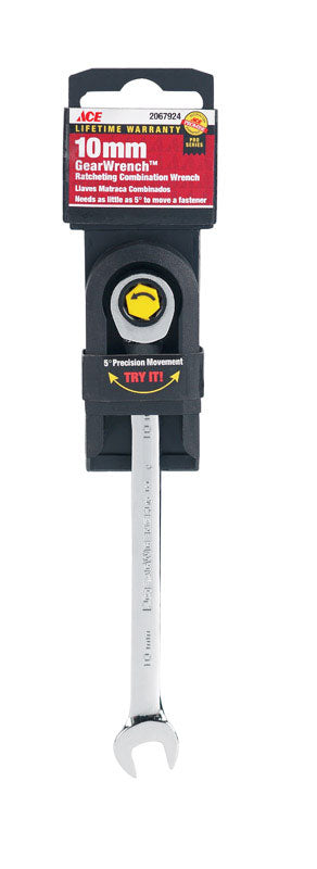 Ace Pro Series GearWrench 10 mm x 10 mm Metric Alloy Steel Ratcheting Combination Wrench