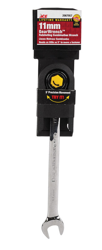Ace Pro Series GearWrench 11 mm x 11 mm Metric Alloy Steel Ratcheting Combination Wrench