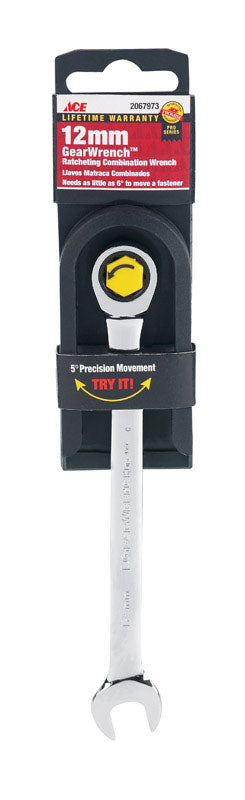 Ace Pro Series GearWrench 12 mm x 12 mm Metric Alloy Steel Ratcheting Combination Wrench