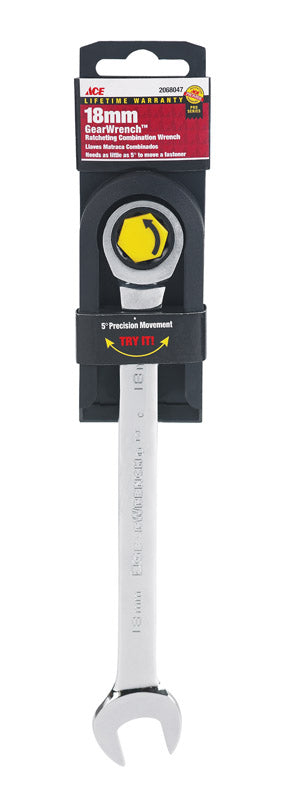 Ace Pro Series GearWrench 18 mm x 18 mm Metric Alloy Steel Ratcheting Combination Wrench