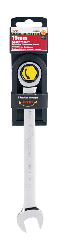 Ace Pro Series GearWrench 19 mm x 19 mm Metric Alloy Steel Ratcheting Combination Wrench