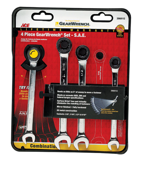 Ace 4 pc. Metal SAE Ratcheting Gearwrench Set