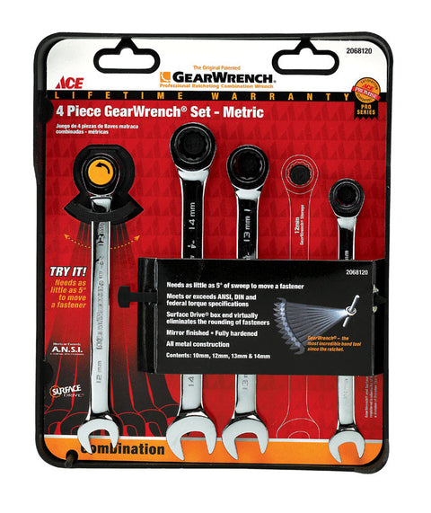 Ace 4 pc. Metal Metric Ratcheting Gearwrench Set