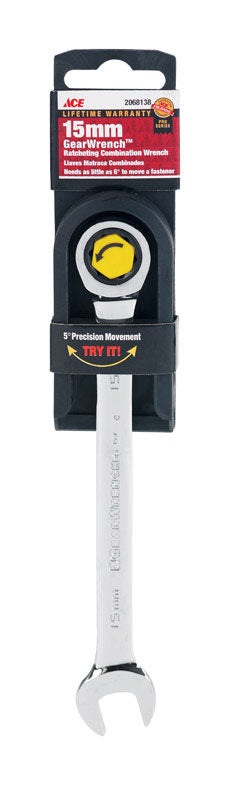 Ace Pro Series GearWrench 15 mm x 15 mm Metric Alloy Steel Ratcheting Combination Wrench