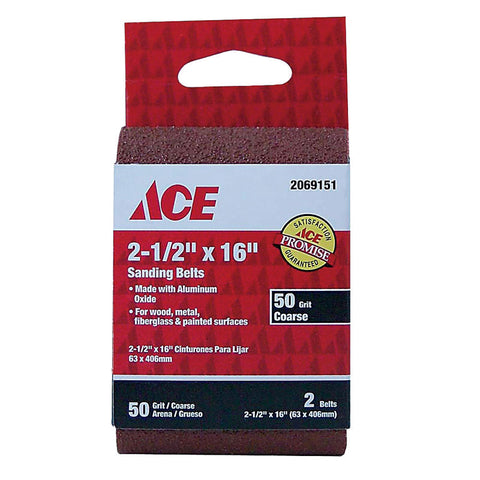 Ace Sanding Belt 2-1/2 in. W x 16 in. L 50 Grit Coarse 2 pk
