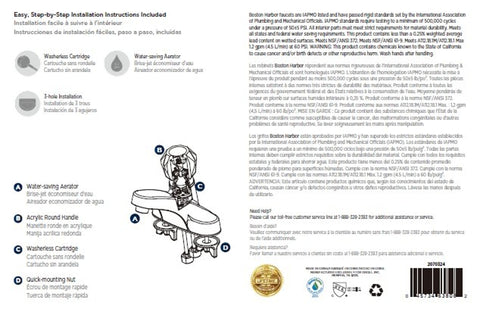 Boston Harbor F4510043CP Lavatory Faucet, 1.2 gpm, 1-Faucet Handle, 3-Faucet Hole, Metal/Plastic, Chrome Plated