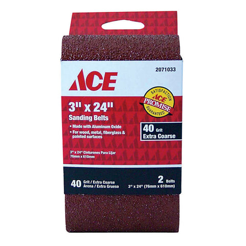 Ace Sanding Belt 3 in. W x 24 in. L 40 Grit Extra Coarse 2 pk