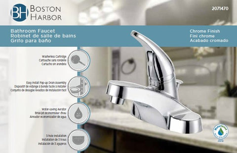 Boston Harbor TQ-F4510042CP Lavatory Faucet, 1.2 gpm, 1-Faucet Handle, 3-Faucet Hole, Metal/Plastic, Chrome Plated