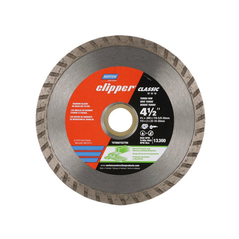 Norton Clipper Classic Series 07660701194 Diamond Saw Blade, 4-1/2 in Dia, 20 mm Arbor, Continuous Rim