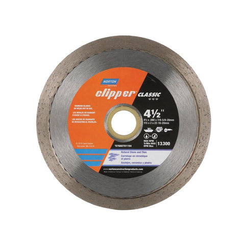 Norton Clipper Classic Series 07660701194 Diamond Saw Blade, 4-1/2 in Dia, 20 mm Arbor, Continuous Rim