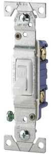 Eaton Wiring Devices 1301-7W Toggle Switch, White, 15 A, 120 V, 4.2 in L x 1.3 in W x 1.103 in D Dimension