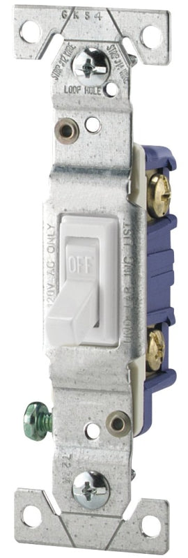 Eaton Wiring Devices 1301-7W Toggle Switch, White, 15 A, 120 V, 4.2 in L x 1.3 in W x 1.103 in D Dimension