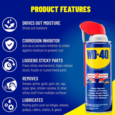 WD-40 Smart Straw 490026 Multi-Use Lubricant, Petroleum Base, 8 oz, Classic Product, Lubricant for Tools, Hinges, Gears