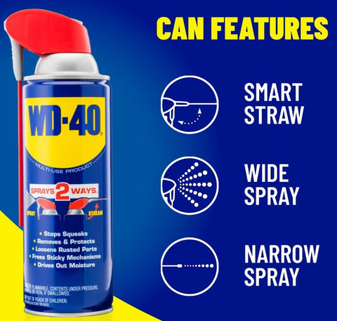 WD-40 Smart Straw 490040 Multi-Use Lubricant, Petroleum Base, 11 oz, Classic Product, Lubricant for Tools, Hinges, Gears