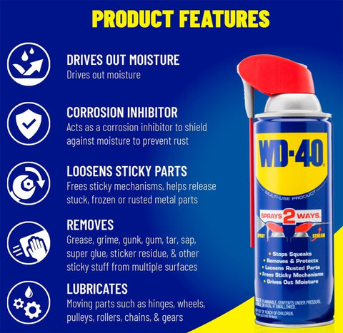 WD-40 Smart Straw 490057 Multi-Use Lubricant, Petroleum Base, 12 oz, Classic Product, Lubricant for Tools, Hinges, Gears