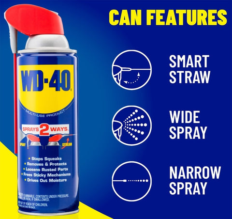 WD-40 Smart Straw 490057 Multi-Use Lubricant, Petroleum Base, 12 oz, Classic Product, Lubricant for Tools, Hinges, Gears