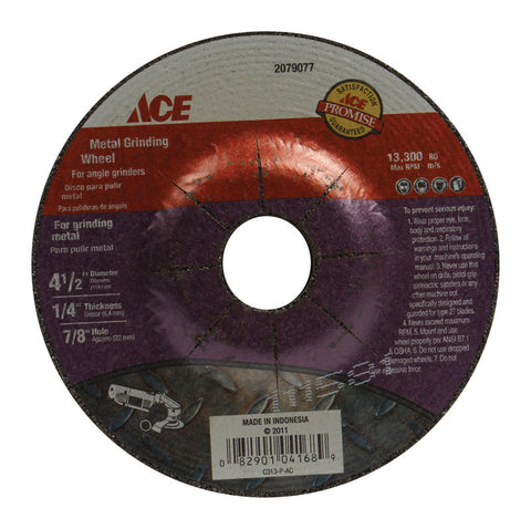 Ace Metal Grinding Wheel 4-1/2 in. Dia. x 1/4 in. thick x 7/8 in.