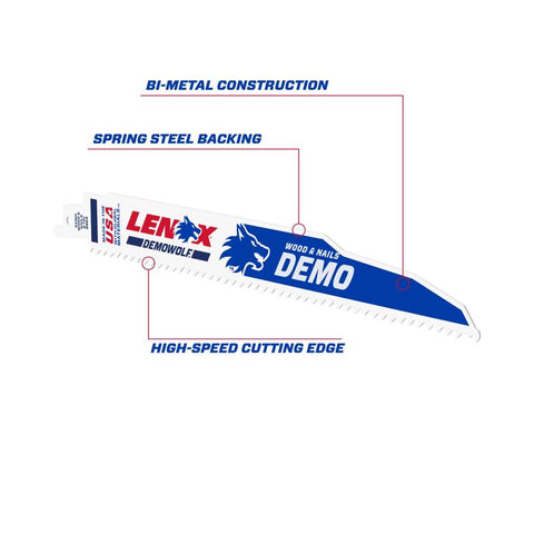 Lenox DEMOWOLF 9 in. Bi-Metal Reciprocating Saw Blade 6 TPI 2 pk
