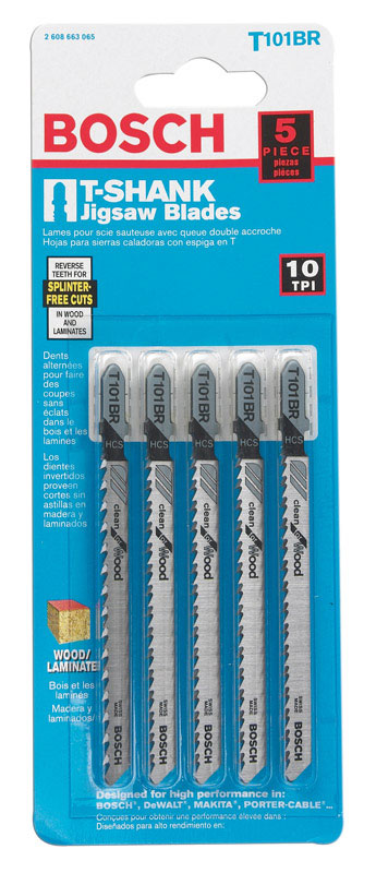 Bosch High Carbon Steel T-Shank 4 in. L Jig Saw Blade 10 TPI 5 pk