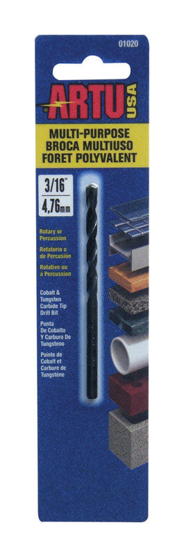 ARTU Carbide Tipped Straight Shank 3/16 in. Dia. x 3-1/2 in. L Drill Bit 1 pc.